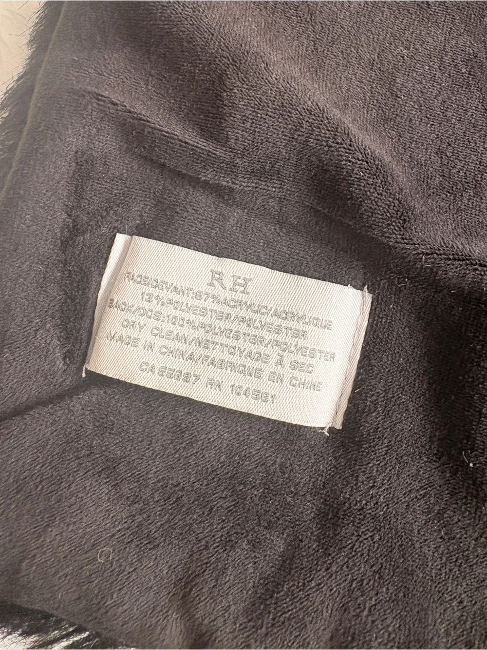 100% Restoration Hardware Black Fur Faux Throw Blanket 50x60